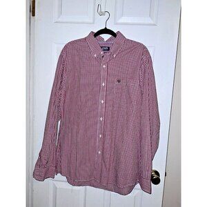 CHAPS Easy Care Men’s Red Gingham Cotton Blend Long Sleeve Button Shirt Sz XL